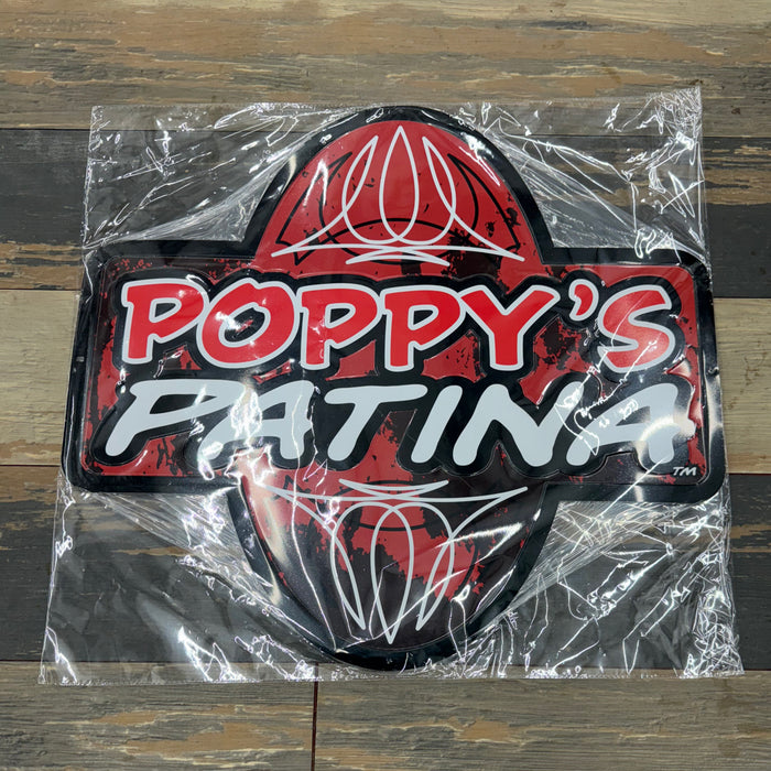 Poppy’s Patina Embossed Metal Shop Sign – Aluminum Logo Plaque