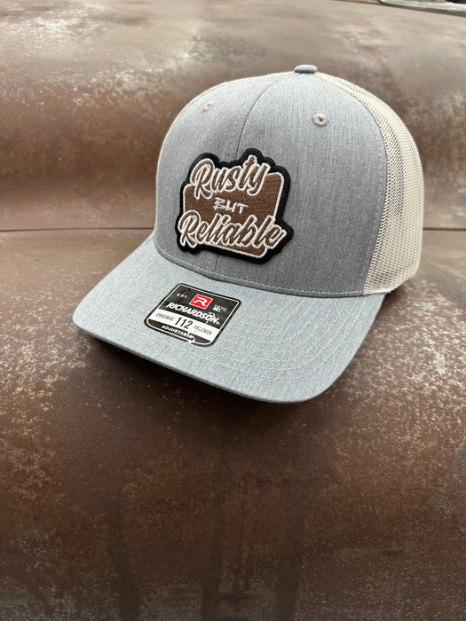 Rusty But Reliable Patch Adjustable Trucker Hat (Richardson 112) Light Grey/White