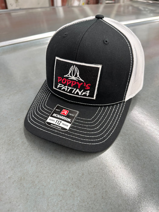 Poppy’s Patina Adjustable Trucker Hat (Richardson 112) Black/White
