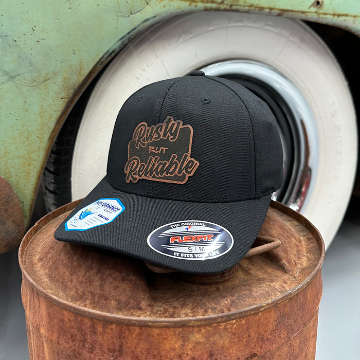 Leather Rusty But Reliable Patch (FlexFit Hat) Black