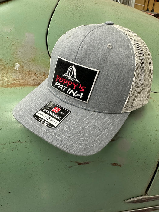 Poppy’s Patina Adjustable Trucker Hat (Richardson 112) Light Gray/White