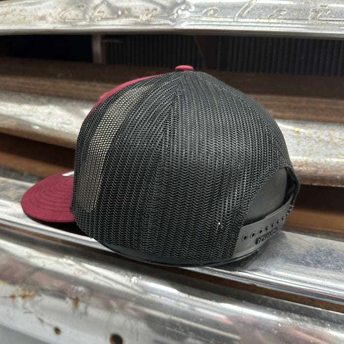 Leather Poppy’s Patina Patch Adjustable Trucker Hat (Richardson 112) Cardinal Red/Black