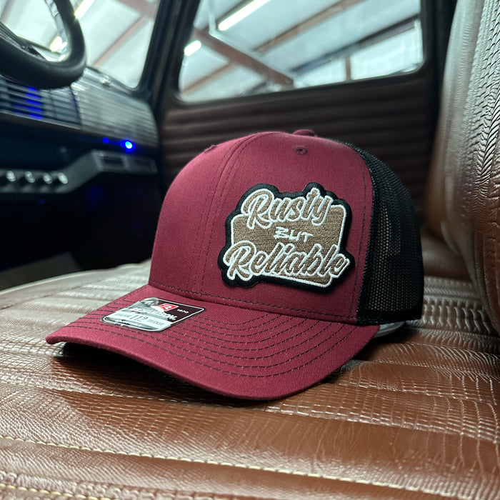 Rusty But Reliable Adjustable Trucker Hat (Richardson 112) Cardinal Red/Black