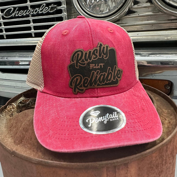 Leather Rusty But Reliable Patch Pony Tail Hat (Women’s Fit) Pink