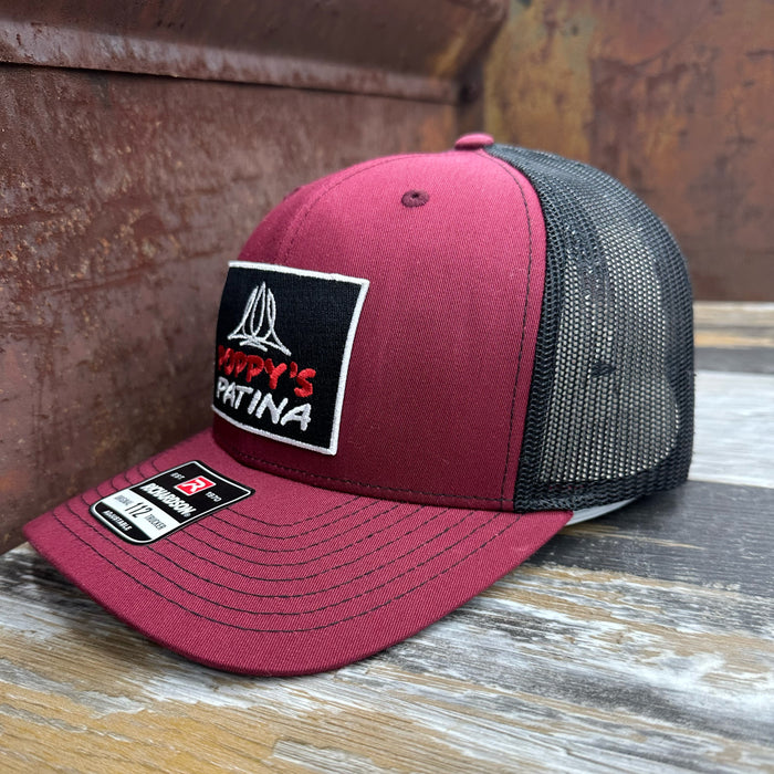 Poppy’s Patina Adjustable Trucker Hat (Richardson 112) Cardinal Red/Black