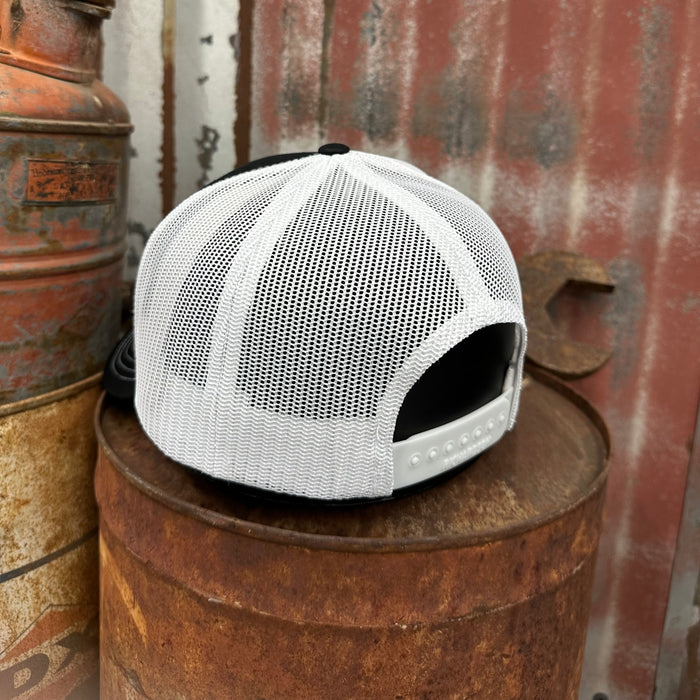 Leather Rusty But Reliable Patch Adjustable Trucker Hat (Richardson 112) Black/White