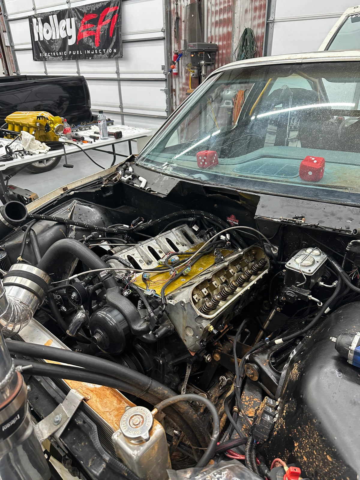 Pit Boss AMC Pacer turbocharged LS engine bay during the build