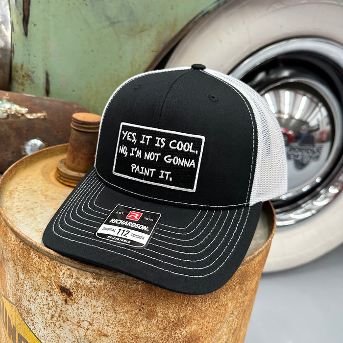 “Yes, It Is Cool” Adjustable Trucker Hat (Richardson 112) Black/White