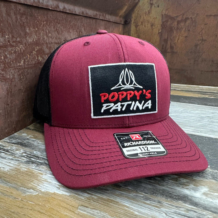 Poppy’s Patina Adjustable Trucker Hat (Richardson 112) Cardinal Red/Black