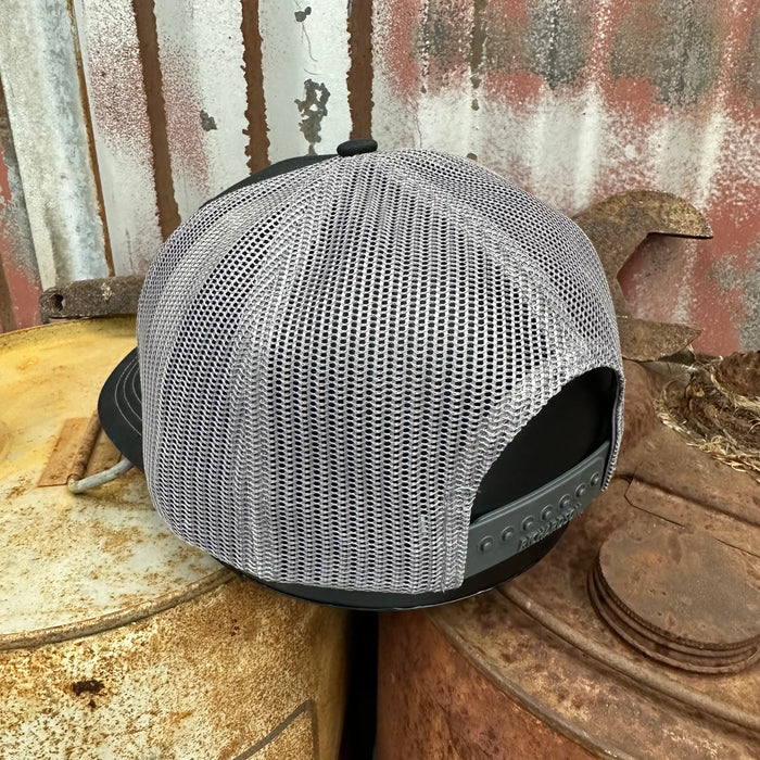Leather Poppy’s Patina Patch Adjustable Trucker Hat (Richardson 112) Black/Dark Gray